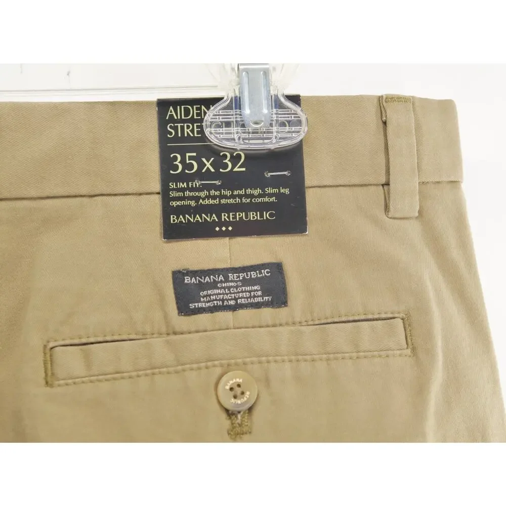 NWT Banana Republic Men's 35x32 Tan Aiden Chino Slim Fit Stretch Pants Work